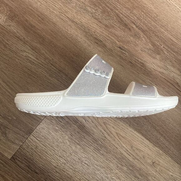 Crocs White Sparkly Sandals Sz 10 - Picture 3 of 7